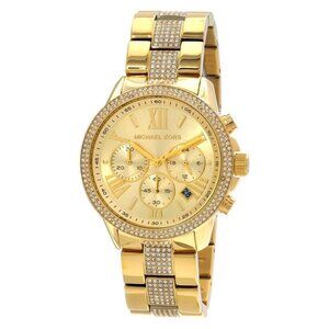 NWT Authentic Michael Kors Brynn Chronograph Quartz Crystal Gold Dial Women's Wa